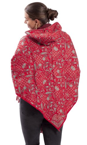 Pončo se vzory PANKAJ červené VII.