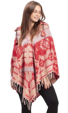 Ponczo z wzorami PANKAJ różowo-czerwony I.