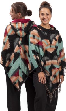 Ponczo z wzorami PANKAJ turkusowo-beżowy I.