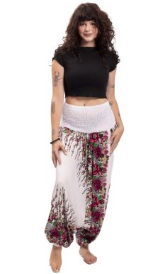 Háremové nohavice / Sultánky THAI Meadow bielo-ružové