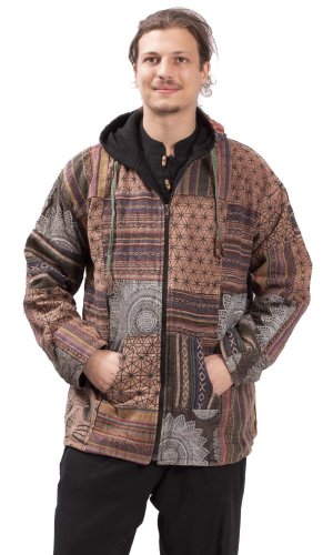 Ciepła kurtka PATCHWORK HARMONY brązowa - Rozmiar: 2XL