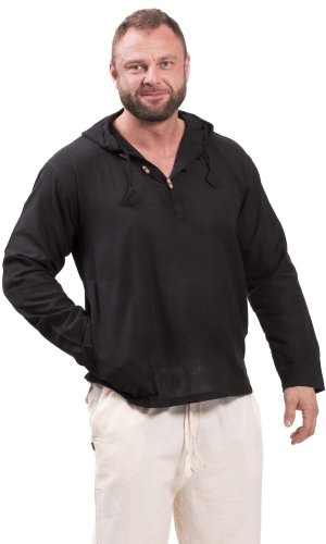 Koszula Classic indyjska / ETNO KURTA z kapturem czarna - Rozmiar: 2XL