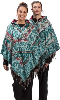 Ponczo z wzorami PANKAJ turkusowo-niebieski I.