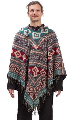 Pončo se vzory PANKAJ červeno-modré III.