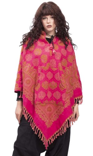 Ponczo z wzorami KHILANA różowo-beżowy