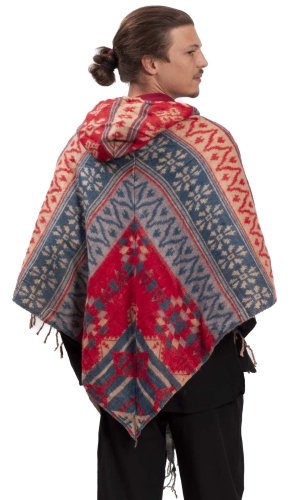 Pončo se vzory PANKAJ červeno-modré I.