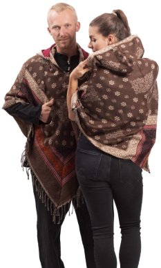 Pončo se vzory PANKAJ hnědo-béžová II.