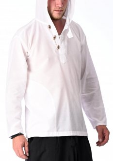 Košeľa Nepál / ETNO KURTA s kapucňou biela