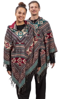 Pončo so vzormi PANKAJ červeno-modré III.