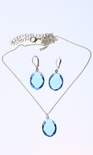 Set náhrdelník a náušnice tyrkysově modrý ovál - Variant: Ružovo zlatá retiazka