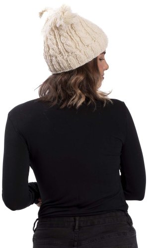 Vlněná čepice s dvěma bambulemi / natur