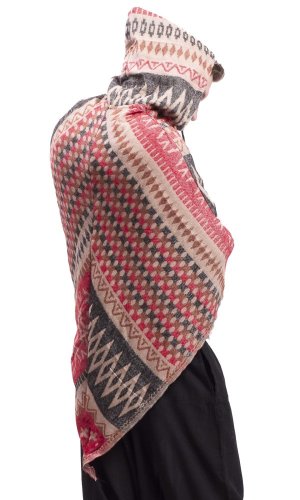 Pončo se vzory PANKAJ červeno-šedé