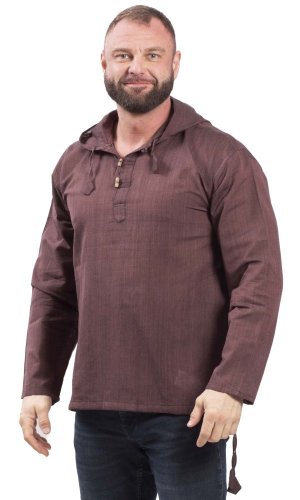 Koszula indyjska / ETNO KURTA z kapturem brązowa - Rozmiar: 3XL