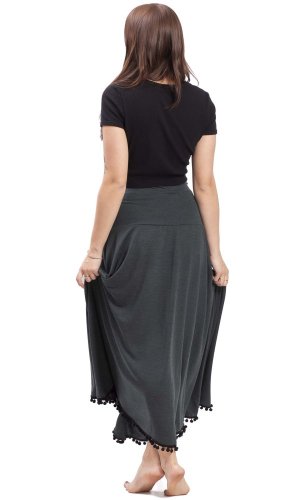 Długa ciepła spódnica Tassel szara