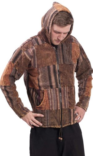 Ciepła kurtka PATCHWORK brązowa - Rozmiar: 2XL