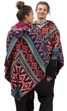 Pončo se vzory PANKAJ červeno-modré VIII.