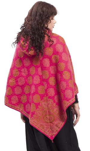 Ponczo z wzorami KHILANA różowo-beżowy