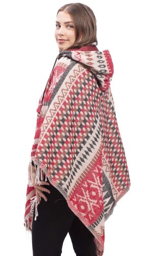 Pončo se vzory PANKAJ červeno-šedé