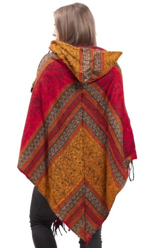 Ponczo z wzorami PANKAJ czerwono-żółte I.