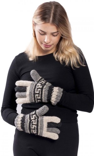 Vlněné prstové rukavice šedo-černé I.