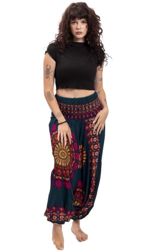 Harémové kalhoty / Sultánky THAI MANDALA petrolejově modré