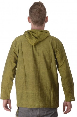 Košile Nepál / ETNO KURTA s kapucí světle zelená
