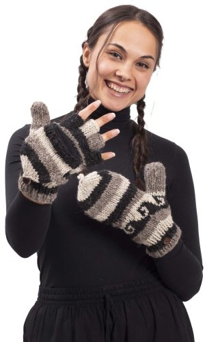 Vlněné převlékací rukavice / černo-hnědé II.