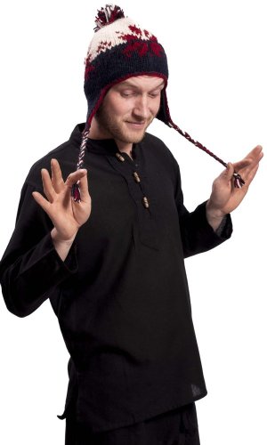 Vlněná čepice se střapci / bílo-černá